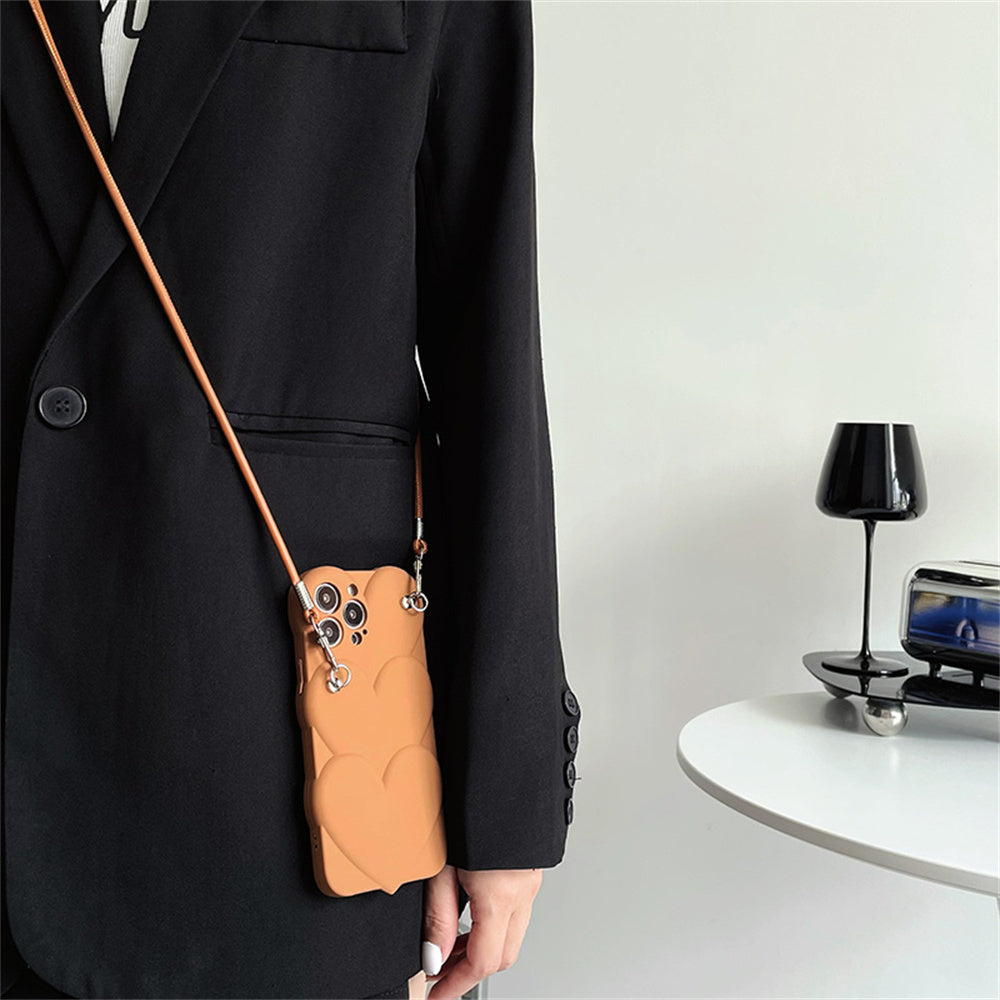 Caramel Color Love Diagonal Cross Chain Phone Case