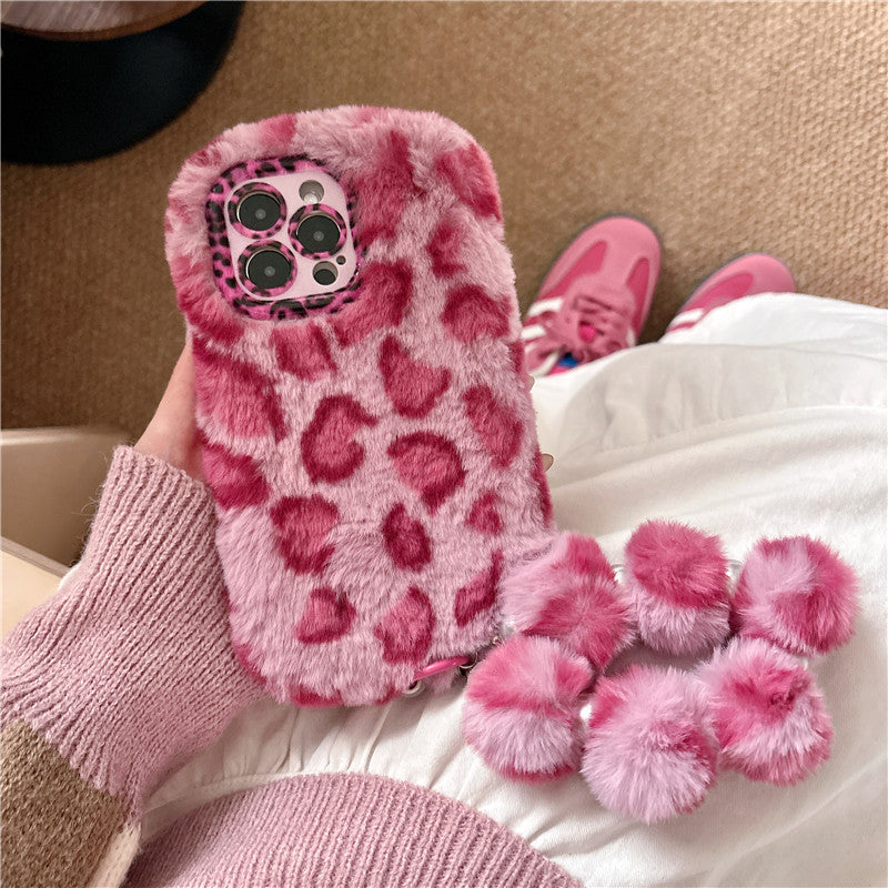 Leopard Print Autumn And Winter Plush Phone Case